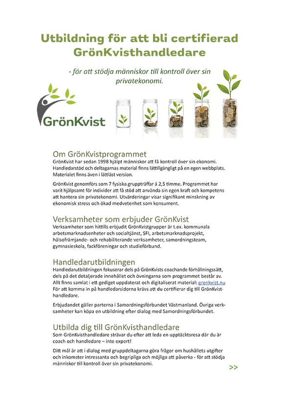 Inbjudan till GrönKvist handledarutbildning 2024-2025) - länk till en pdf som öppnas i en ny flik.